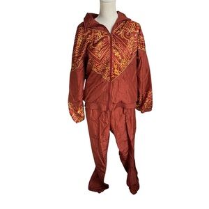 Vtg 80s Bold Spirit copper orange Red gold Patterned nylon Tracksuit women large